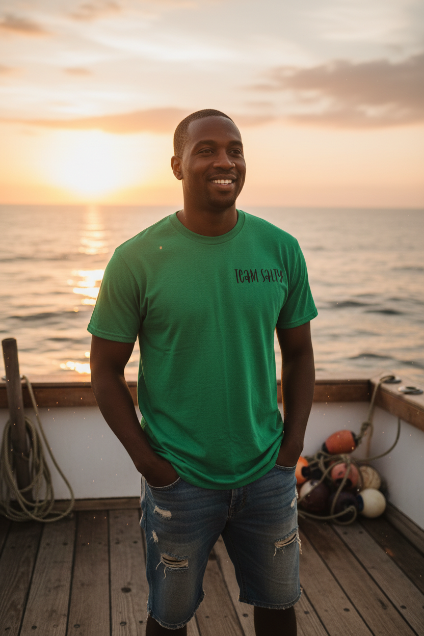 Fishing boat sunrise with logo