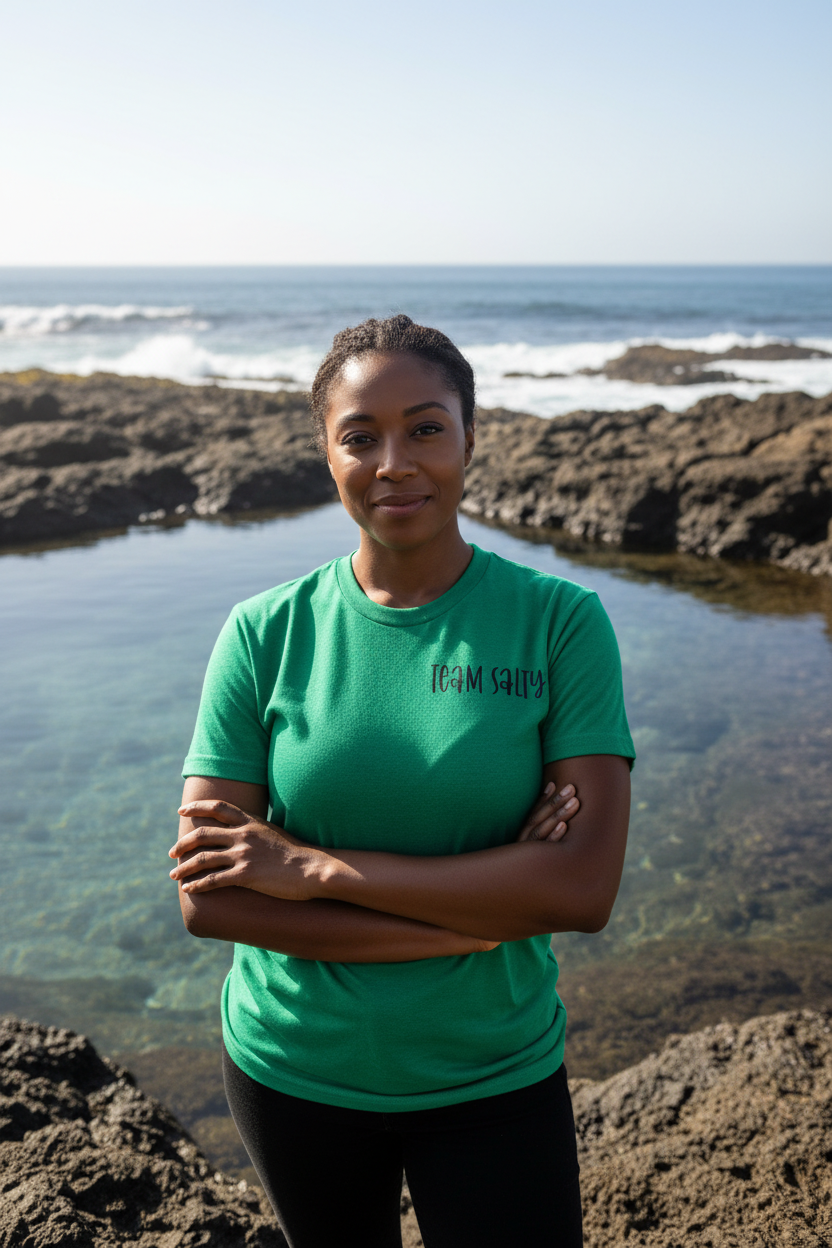 Ocean rock pool with logo